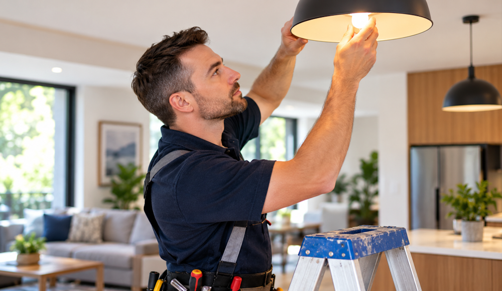 Electrician Installing a Pendant Light