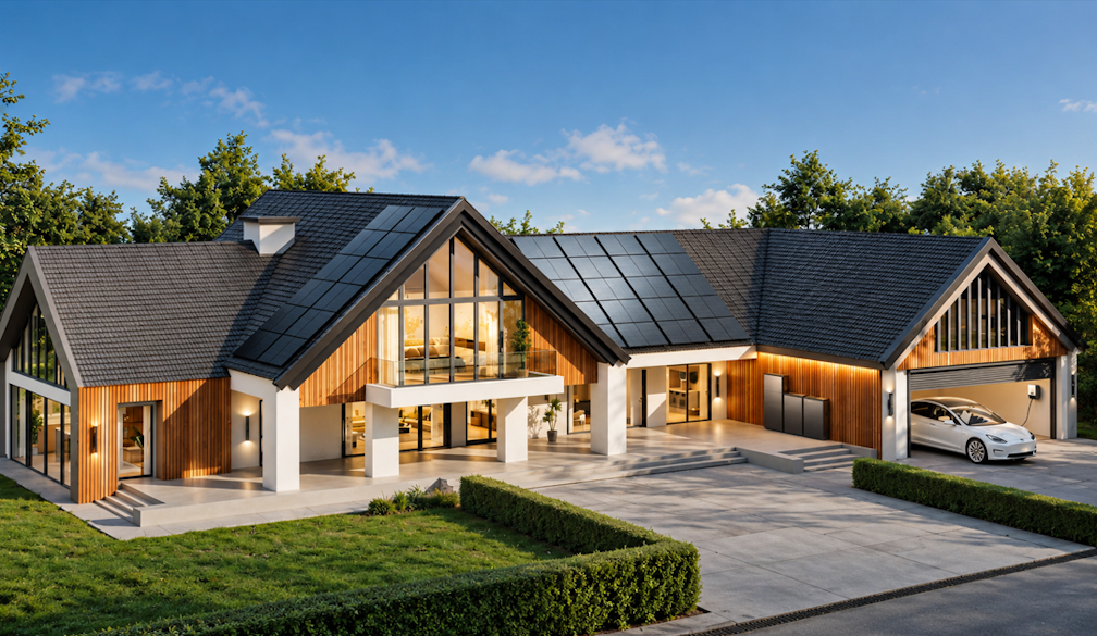 Modern Gabled Home at Dusk