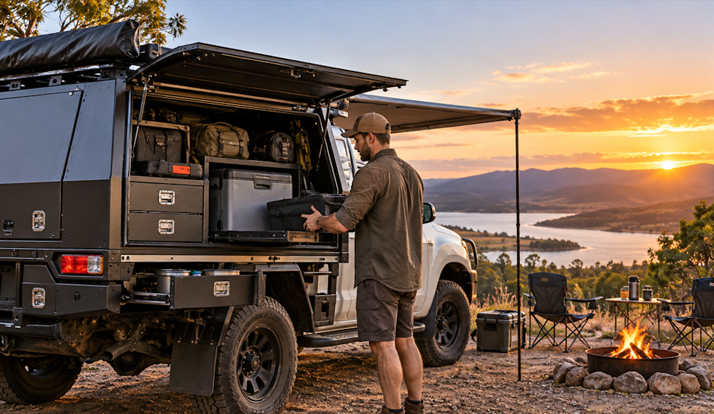 Sunset Overland Camping Setup
