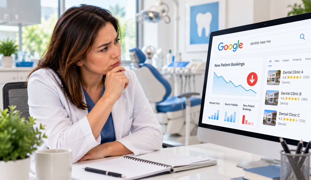 Thoughtful Dentist Reviewing Search Analytics