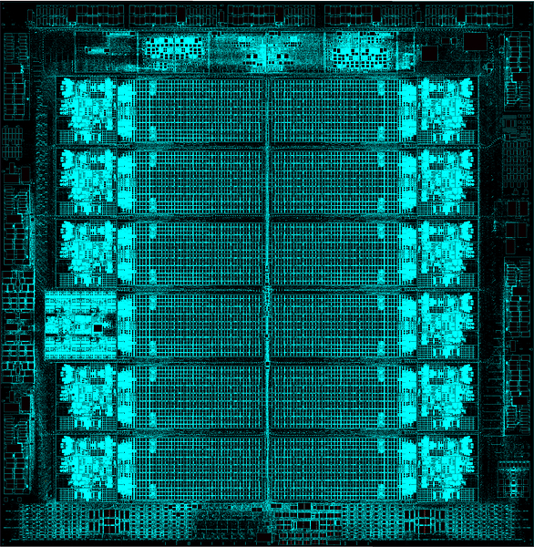A CAD layout of IBM's dual-architecture processor chip, designed with Arm. A CAD layout of IBM's dual-architecture processor chip, designed with Arm.