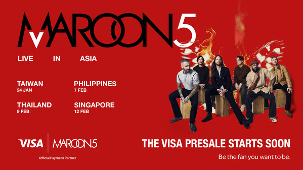 Promotional poster for the Maroon 5 Asia 2027 Tour, supported by Visa Promotional poster for the Maroon 5 Asia 2027 Tour, supported by Visa