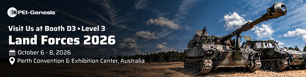 Meet PEI-Genesis at Booth D3 on Level 3 at Land Forces 2026 in Perth Convention and Exposition Center. Meet PEI-Genesis at Booth D3 on Level 3 at Land Forces 2026 in Perth Convention and Exposition Center.